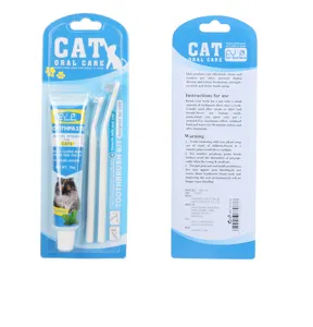 Cat toothbrush and toothpaste set with soft bristles and mint toothpaste for oral care.