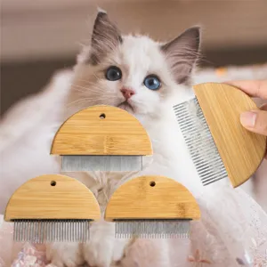 Pet Flea Comb Wooden Handle Stainless Steel Tooth Grooming Brush For Cats And Dogs Daily Hair Care Cleaning Tool