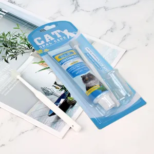 Pet cat toothbrush and toothpaste oral care kit for daily teeth cleaning and gum health.