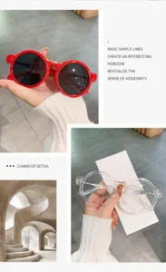 Nahaufnahme von modischen Kunststoff runden Sonnenbrillen mit exquisiten Details und tollem Stil.