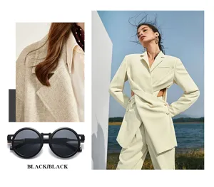Retrosolbrille mit runden Gläsern für Damen und Herren, klassisches schwarzes modisches Design.