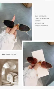 Gafas de sol de metal ovaladas pequeñas elegantes para mujer, montura dorada moderna.