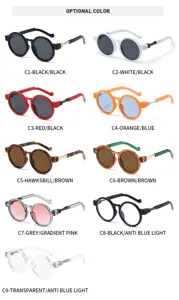Vielseitige Vintage-Sonnenbrille mit rundem Rahmen und stilvollen Metallbügeln in vielen Farben.