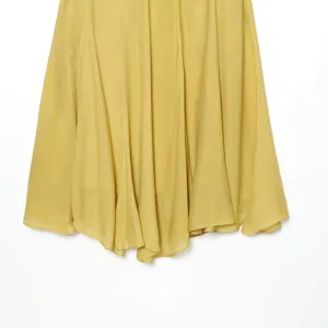 Women Fashion Flowing Long Skirt Yellow Pleated Maxi Skirt Casual Elegant Apparel.