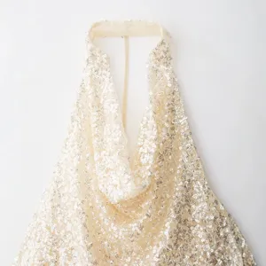 Top sexy con paillettes schiena scoperta halter, elegante e brillante capo da donna.