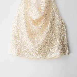 Top corto halter con paillettes da donna sexy schiena scoperta festa clubwear brillante chic