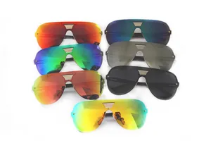 Large frame colorful shield sunglasses for trendy men and women fashionable one piece eyewear.