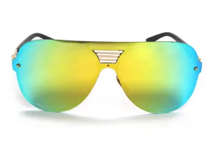 Trendy one-piece colorful sunglasses for men and women, large frame gradient shield mirror.