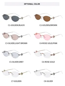 Descubre elegantes gafas de sol sin montura con patillas de diamantes y variantes de color.