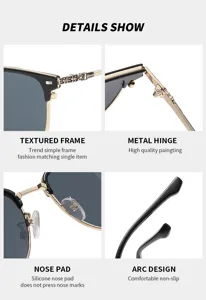 Herren Sonnenbrille Halbrand Metallgestell texturiert bequeme Nasenpads stilvoll.
