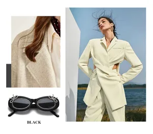 Schicke ovale Sonnenbrille mit Strass-Schleifen, trendige Streetstyle-Sonnebrille für Damen.