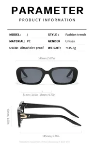 Unisex black small frame sunglasses with UV protection, stylish trend design lightweight 35.3g.