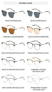 Modische quadratische Halbgestellbrille mit mehreren Farboptionen und Blaulichtfilter.