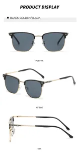 Detailansicht der Vintage-Augenbrauen-Sonnenbrille mit Metallbügeln und schwarzgoldem Rahmen.