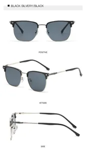 Klassische quadratische Browline Sonnenbrille mit Metallrahmen und stilvollen gravierten Bügeln.