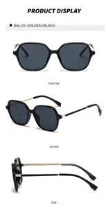 Lunettes de soleil carrées tendance pour hommes et femmes, cadre en métal noir et or classique.