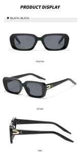 Chic retro small frame black sunglasses for women, trendy chunky rectangle sun glasses uv400.