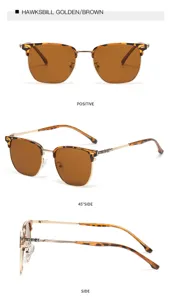 Detailansicht der stilvollen quadratischen Sonnenbrille mit Schildpatt-Rahmen und Gläsern.