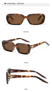 Stylish tortoise shell small rectangular sunglasses for women, retro fashion eyewear.