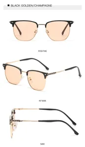 Schwarze goldene Metall-Browline-Brille mit champagnerfarbenen Gläsern im stilvollen Detail-Design.