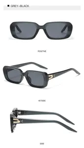 Stylish vintage rectangle sunglasses with thick grey black frames and chic gold temple details for women.