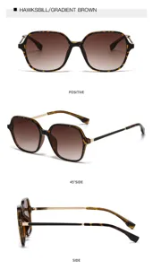 Vue détaillée de lunettes de soleil carrées tendance avec verres bruns et branches métal.