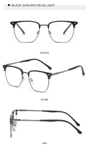 Schwarze Gun-Metall Blaulichtfilter Brille, quadratischer Halbrand Metall-Brillenrahmen.