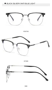 Schicke schwarze silberne Blaulichtfilter Brille mit verzierten Metallbuegeln fuer den Alltag.