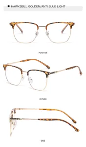 Modische Halbgestell Blaulichtfilter Brille mit Schildpatt und goldem Metallrahmen für Alltag.