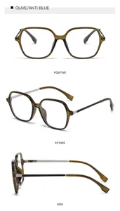 Lunettes de vue carrées anti-lumière bleue avec monture en plastique vert olive et branches.