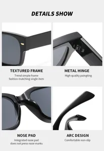 Quadratische schwarze Sonnenbrille mit Scharnier, stilvolle und bequeme Trend-Brille für den Alltag.