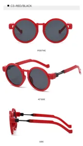 Retro runde Sonnenbrille für Damen und Herren, modische Plastik rot schwarz Sonnenbrillen.