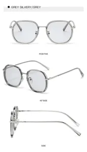 Modische Damen Polygon Metallrahmen Brille mit grauen Details und transparenten Gläsern.