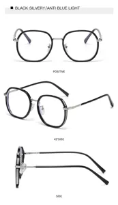 Stilvolle Damen Blaulichtfilter Brille mit schickem Schwarz-Silber-Rahmen, Detailansicht.