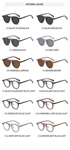 Stylish round plastic metal pin sunglasses and anti-blue light glasses with multiple color options.
