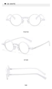 Weisse runde Blaulichtfilter Brille Detailansicht mit minimalistischem Kunststoff Design