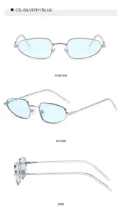 Gafas de sol ovaladas estrechas de metal estilo retro moda lentes azules modernas