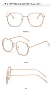 Details zur champagner goldenen Blaulichtfilter Brille, Mehrwinkel Ansicht mit Metallrahmen.