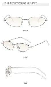 Gafas de metal plateado con lentes degradadas gris claro, elegantes y de tendencia diaria.