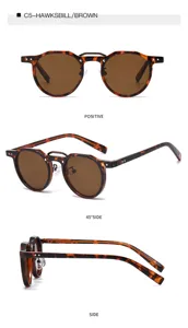 Retro tortoiseshell round sunglasses featuring a double metal bridge and pin details.