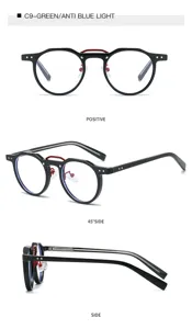 Detailed view of anti-blue light glasses showing multi-angle frame and temple design.