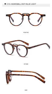 Tortoiseshell anti-blue light glasses with metal pin temples and double bridge detail.