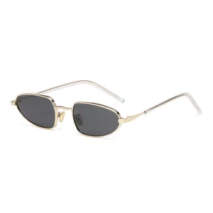 Gafas de Sol Ovaladas Retro de Montura Pequeña Mujer Hombre Montura Delgada Metal Lentes AC UV400 Hip Hop Street Style