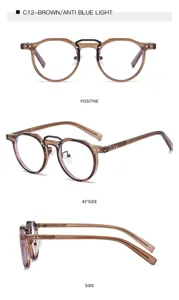 Brown anti blue light glasses with stylish polygon frame and metal temple details for daily.