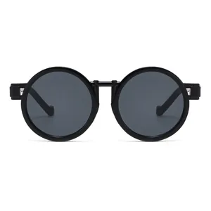 Retro runde Sonnenbrille für Damen und Herren, modische Kunststoffrahmen schwarze Brille.