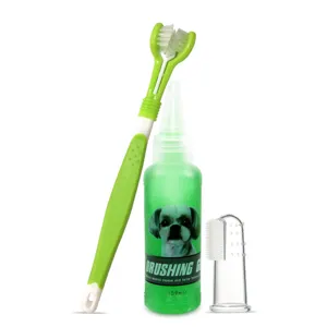 Pet toothpaste set with triple-sided toothbrush and silicone finger brush for dog care