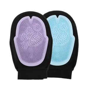 Guante de baño y masaje para perros y gatos con práctico cepillo de silicona suave
