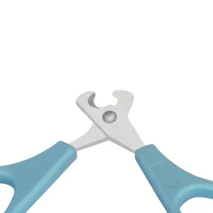 Pet nail clipper for dogs and cats with ergonomic blue handle and stainless steel blade.