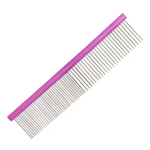 Professional pet grooming comb with colorful handle and stainless steel teeth for dogs cats