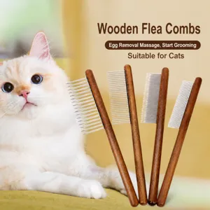 Peigne pour Animaux de Compagnie en Bois Dents en Métal Peigne Anti-Puces Chien Chat Outil de Toilettage Démêlage